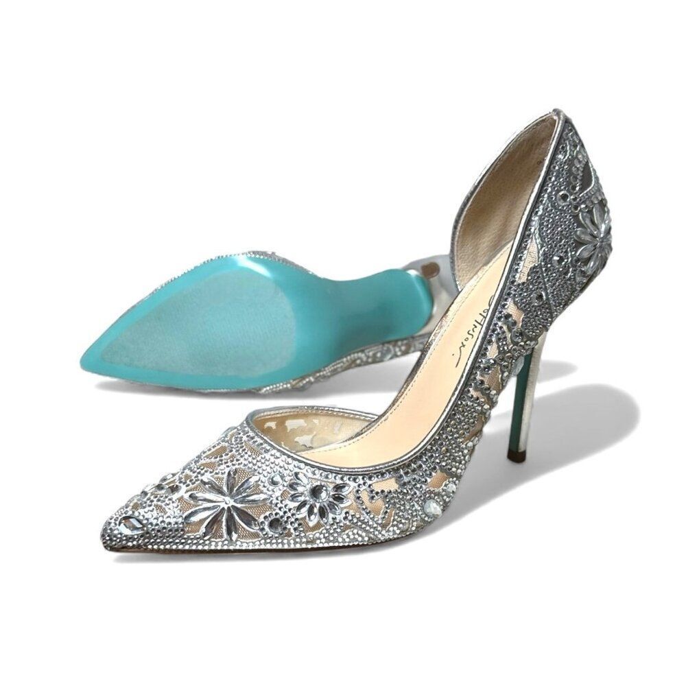 Betsey Johnson Embellished SB-Chic Silver Rhinestone D'Orsay Pumps Heels Size 10